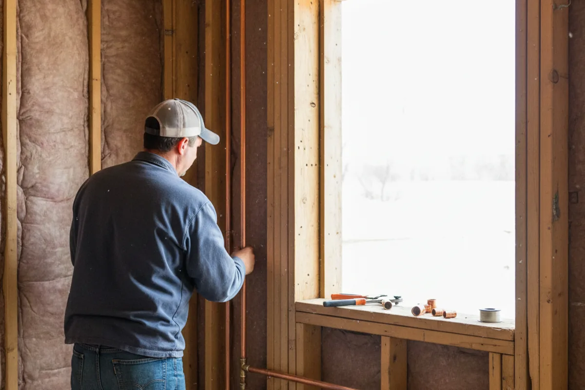 Licensed plumber running new copper supply lines in a Hartsburg home